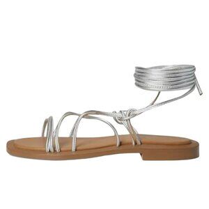 Seychelles Silver Metallic Lace-Up Gladiator Sandals NWT Size 9 Flat Strappy